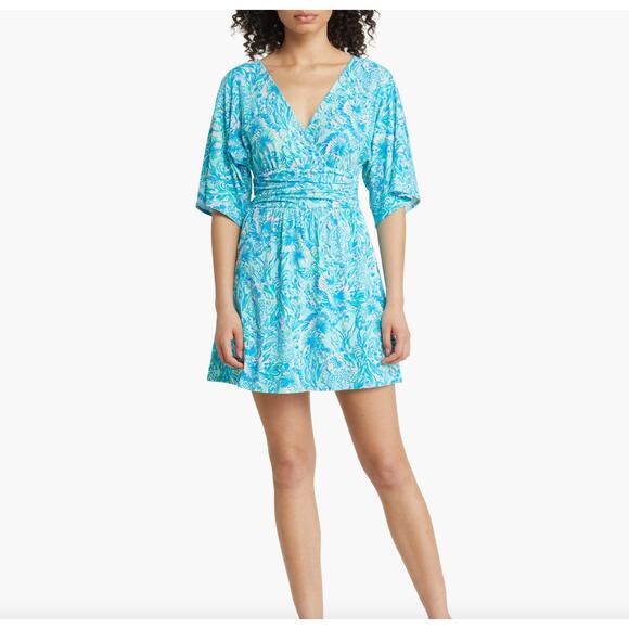 Lilly Pulitzer Parigi Skort Romper Surf Blue Coral Of The Story XL EUC - Picture 1 of 11